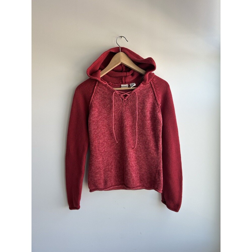 Vintage Y2K Arizona Red Knit Hooded Sweater Cotton Size M